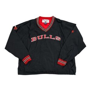 Vintage Chicago Bulls Basketball Black Champion Windbreaker Jacket Mens XL